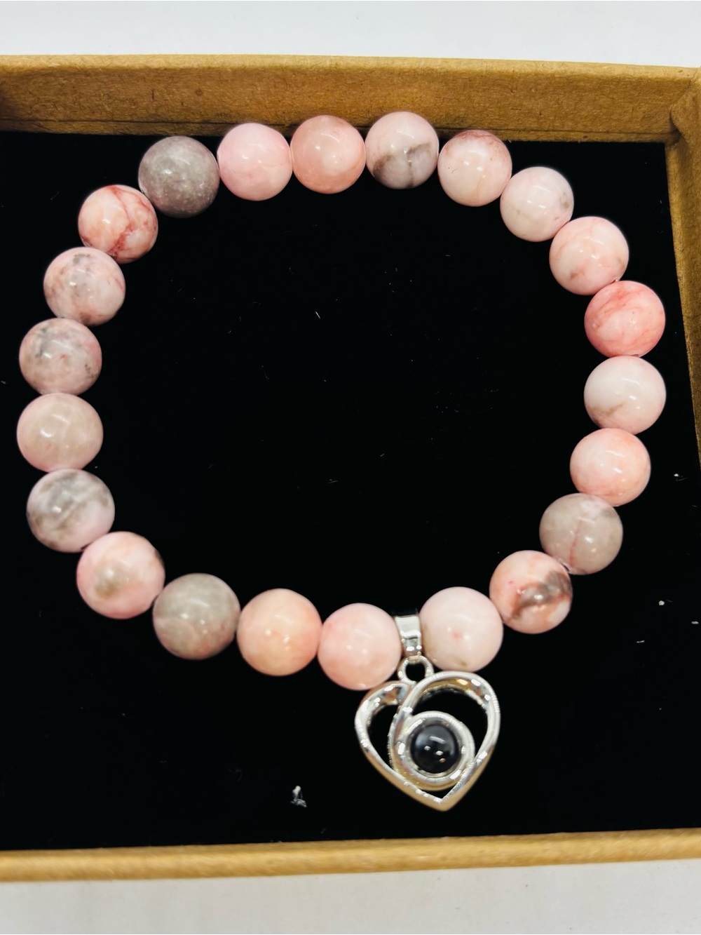 Pink Beaded Bracelet with Heart Charm